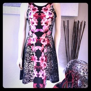 H&M Multicolored Fit and Flare Midi Dress Sleeveless Scoop Neck